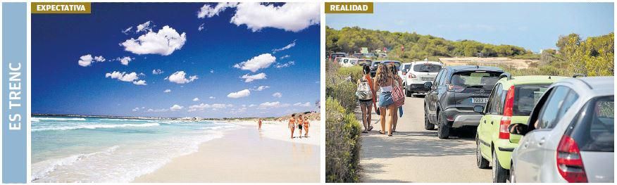 Siendo una de las playas más visitadas de Mallorca, para acceder a es Trenc hace falta una buena dosis de paciencia para soportar el infernal colapso de su camino. Algunos lo hacen andando.