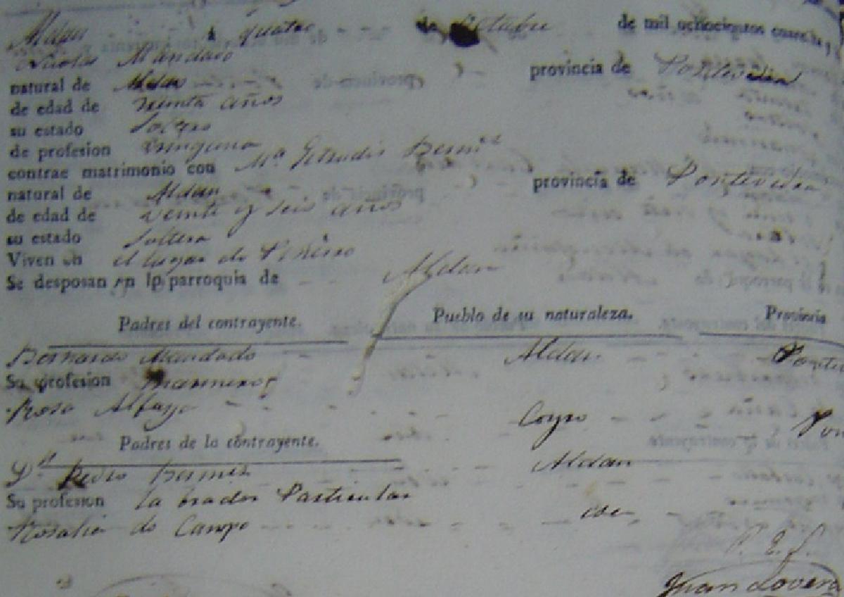 Padrón de Nicolás Mandado no Pileiro de Aldán en 1845.