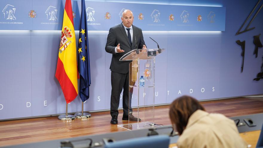 El portavoz del PP en el Congreso, Miguel Tellado, durante una rueda de prensa posterior a la Junta de Portavoces.