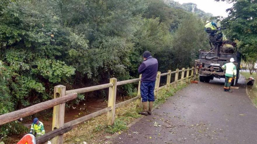 Varios operarios trabajan en el río San Juan a la altura de Rioturbio.