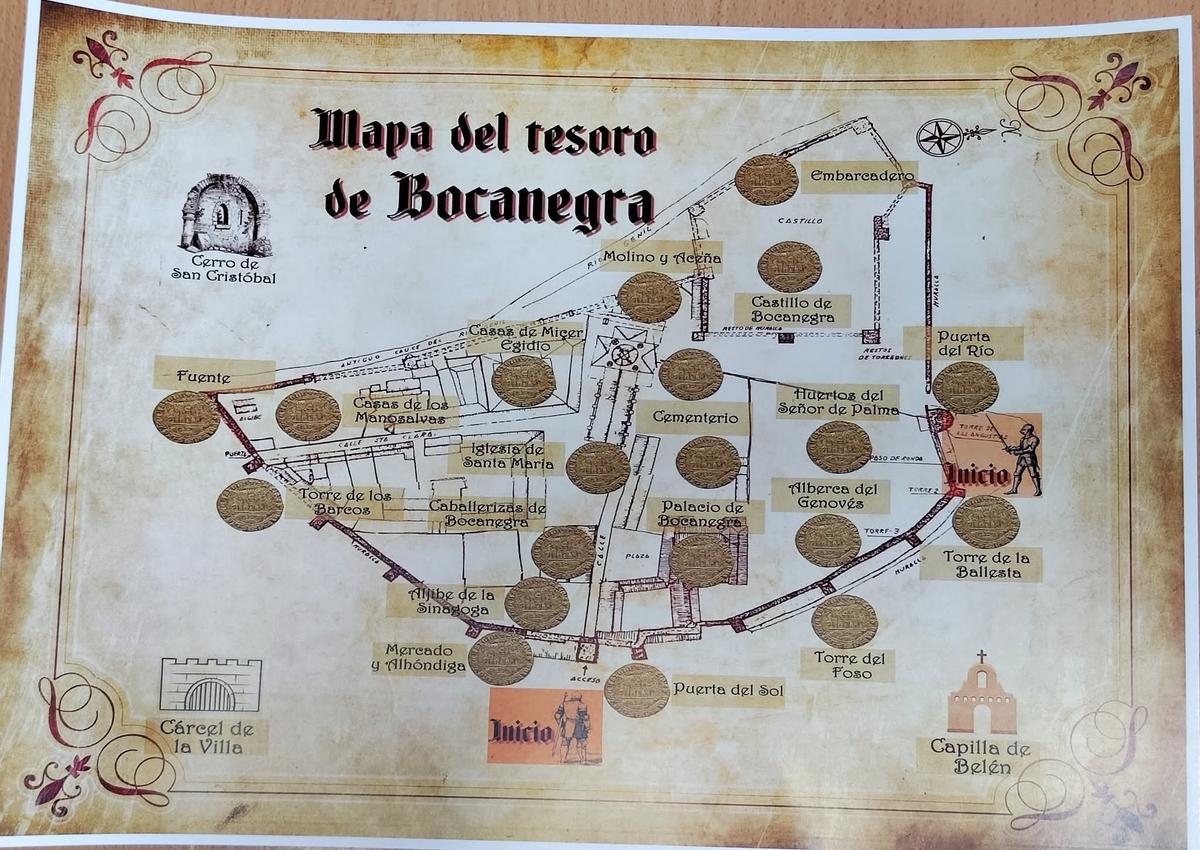Tablero del juego con el mapa para encontrar el tesoro.