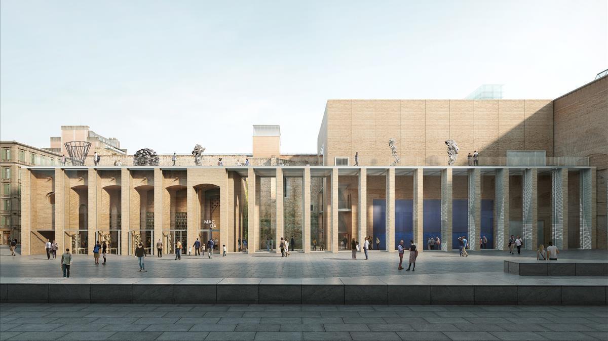 Imagen virtual del futuro aspecto de la nueva fachada del Macba en el Convent dels Àngels.