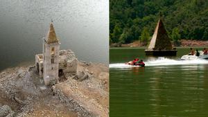 El pantano de Sau con niveles diferentes de agua