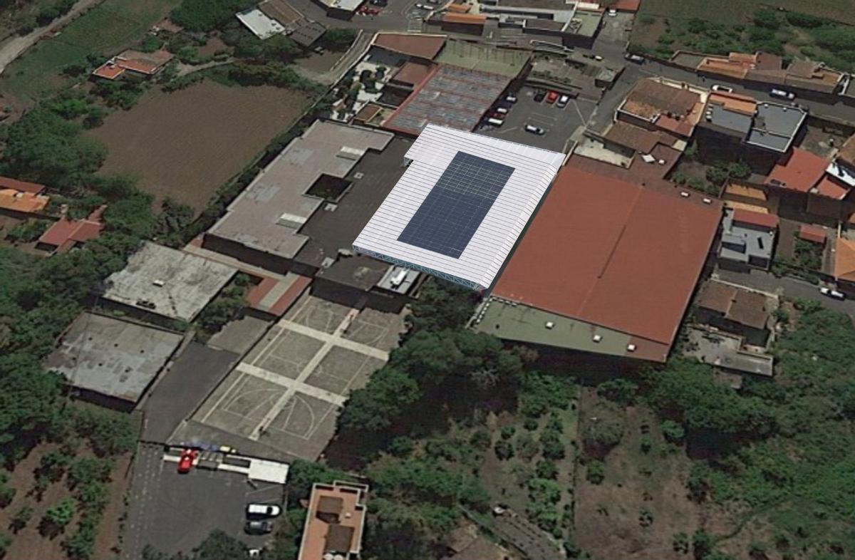 Simulación aérea del proyecto de paneles solares en Valleseco.