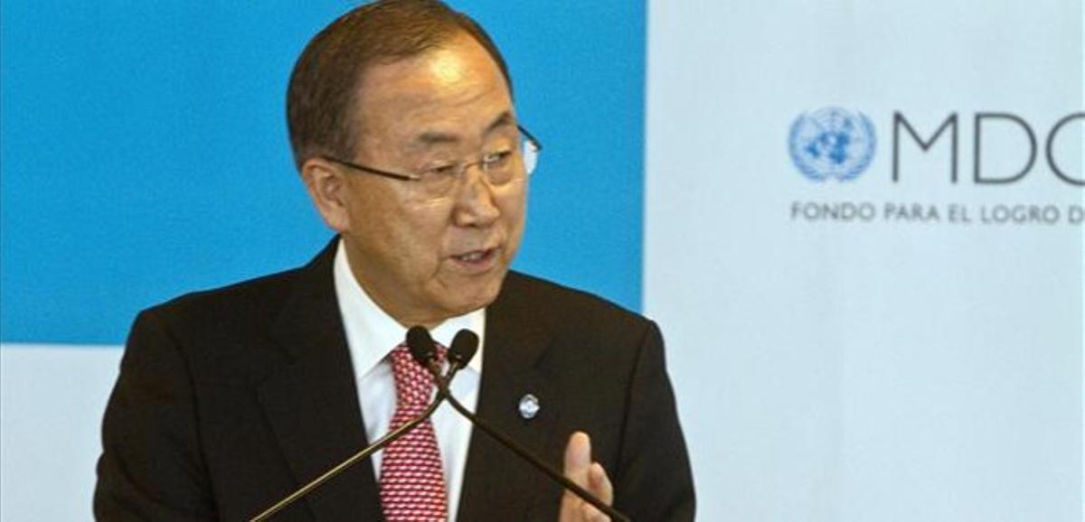 Ban Ki-moon parla durant un esmorzar de treball de l’ONU a Nova York, el dia 10. Ban Ki-moon parla durant un esmorzar de treball de l’ONU a Nova York, el dia 10.