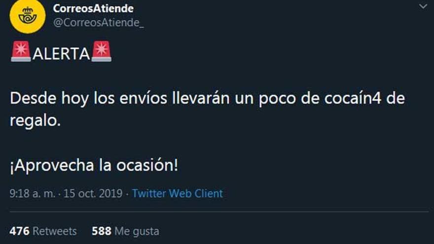 Uno de los mensajes publicados en la cuenta &#039;hackeada&#039;.