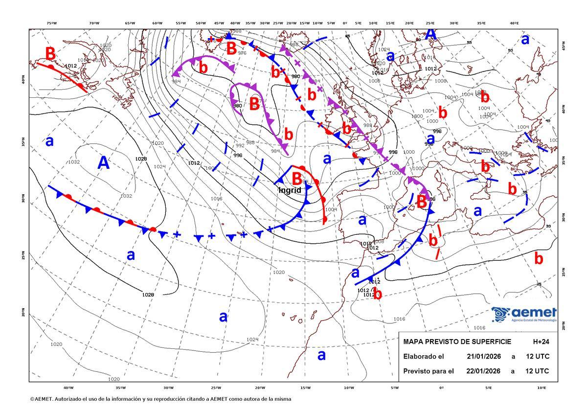 Ingrid dejará un temporal atlántico, con rachas muy fuertes de viento, lluvias y nevadas