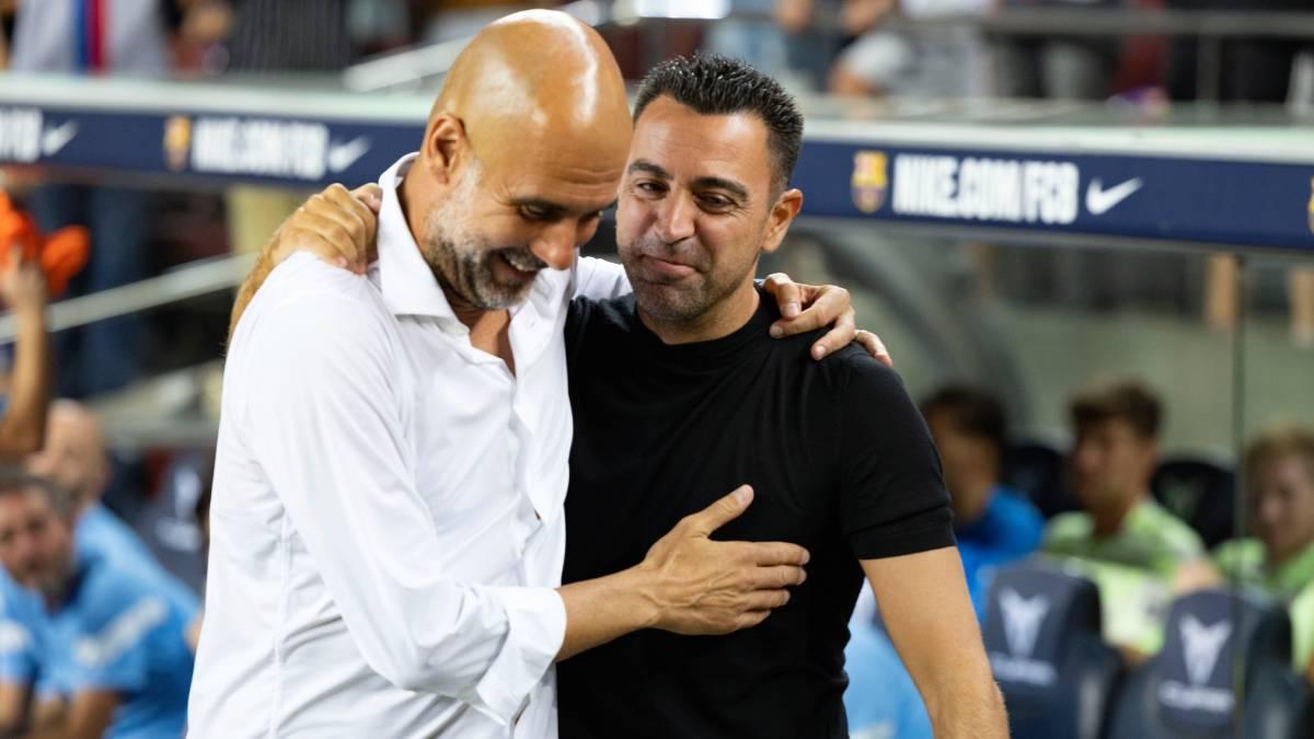 Xavi y Guardiola, en el reciente amistoso entre Barça y City