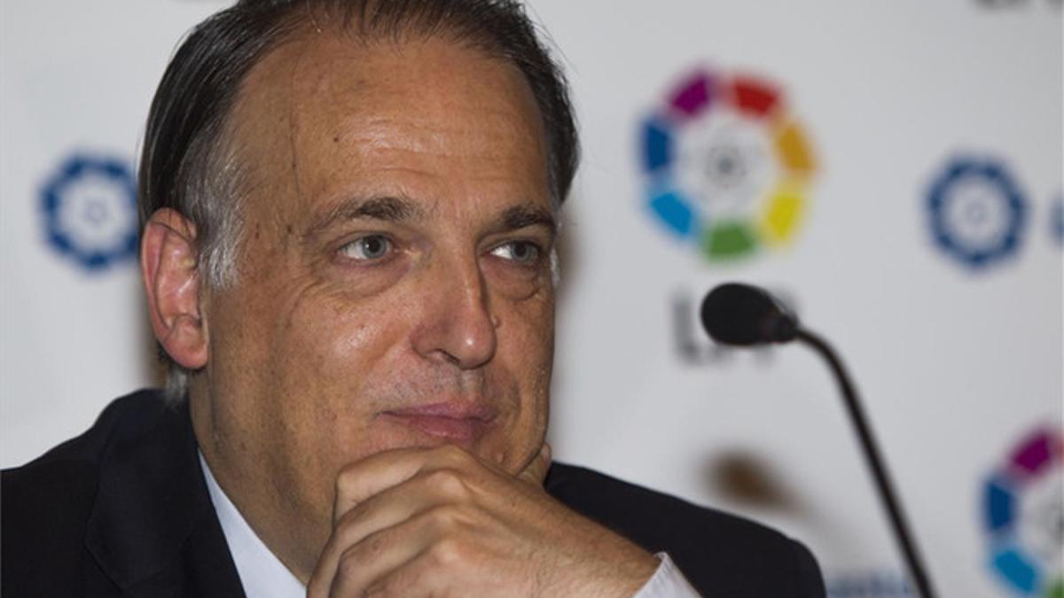 Javier Tebas al término de una reunión de la LFP