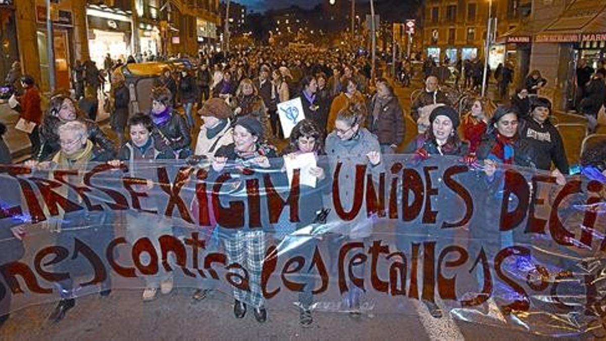 Manifestación conmemorativa del Día de la Mujer Trabajadora, ayer en Barcelona.