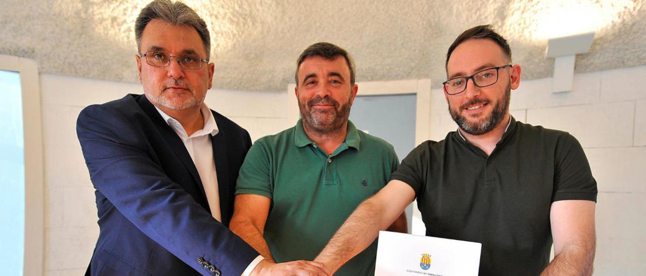 Los tres socios de gobierno de Crevillent tras el 26M: de izquierda a derecha, Manuel Penalva, José Manuel Penalva y Josep Candela.