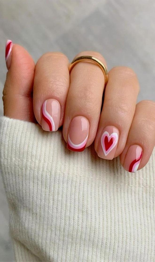 NAIL ART BLANCO, ROSA Y ROJO