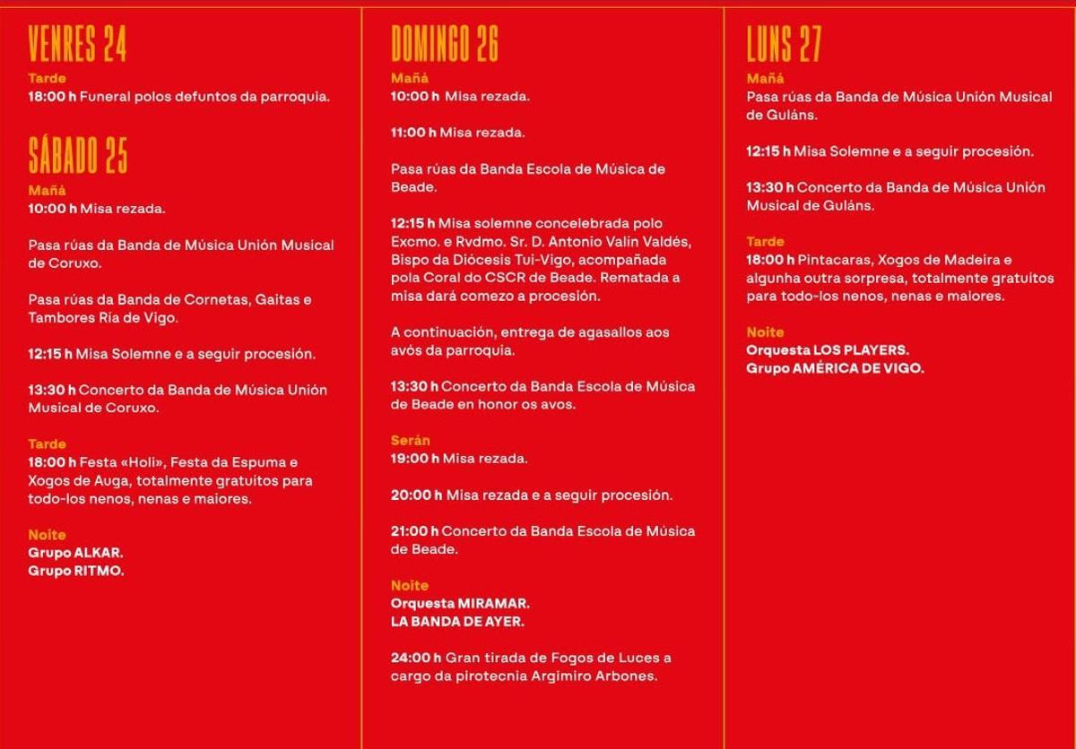 La novedosa presentación del programa de las fiestas de Beade de este año, con un tríptico en lugar del tradicional cartel.