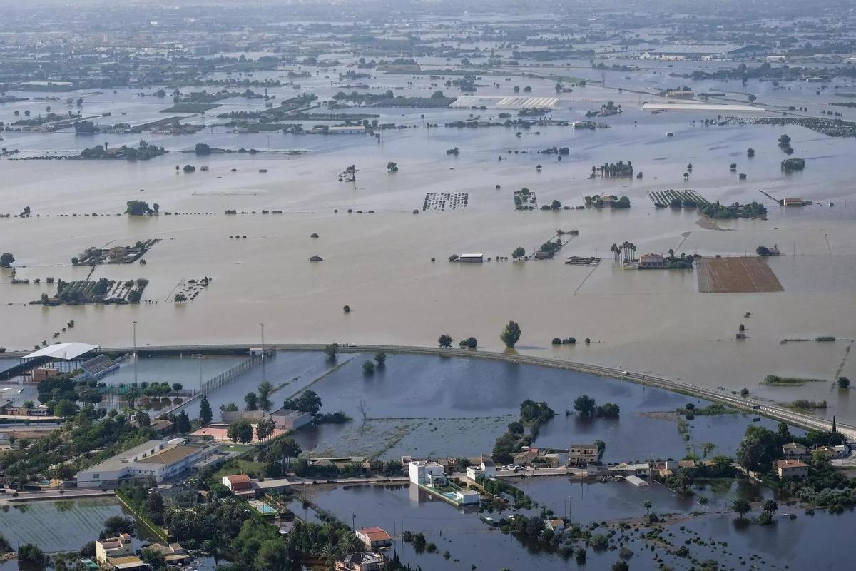 Inundación de la llanura aluvial del Bajo Segura en una imagen aérea de septiembre de 2019