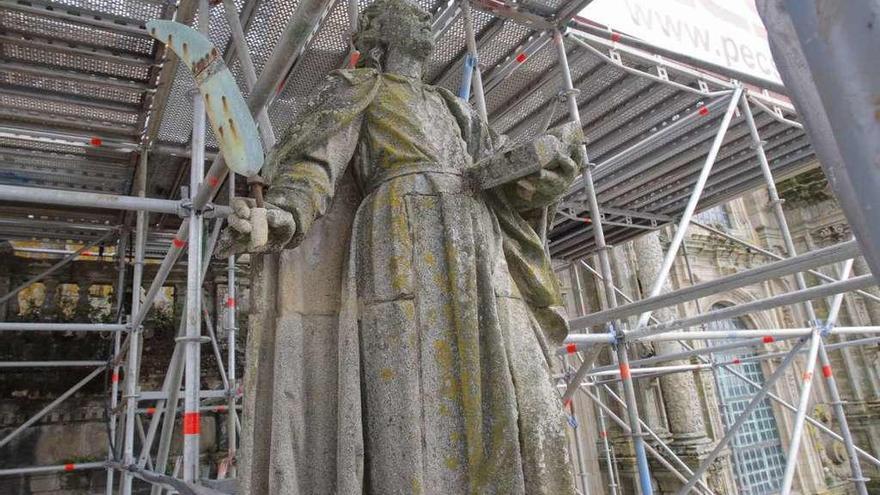 Imagen de las obras en la catedral, ayer, en Santiago. // Xoán Álvarez