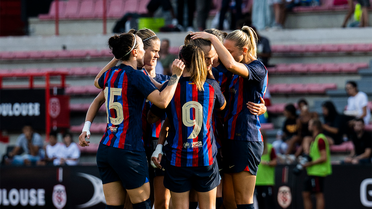 El FC Barcelona celebrando el único tanto ante el Bayern de Múnich en Toulouse