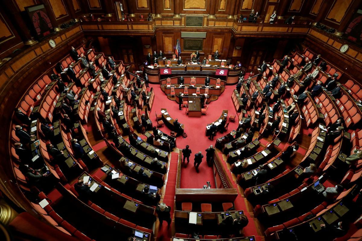 Vista del hemiciclo del Senado italiano, ubicado en el Palazzo Giustiniano.