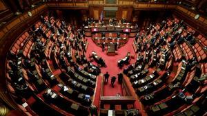 Vista del hemiciclo del Senado italiano, ubicado en el Palazzo Giustiniano