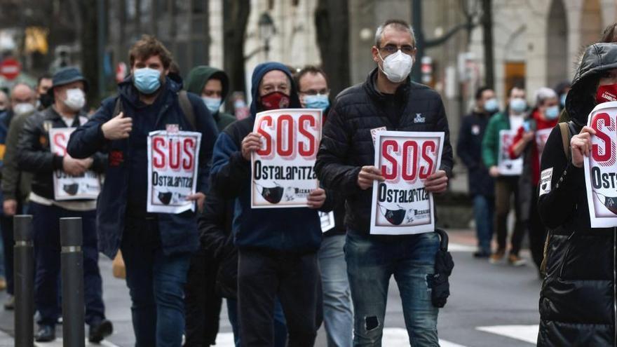 Una protesta de hosteleros en Bilbao.