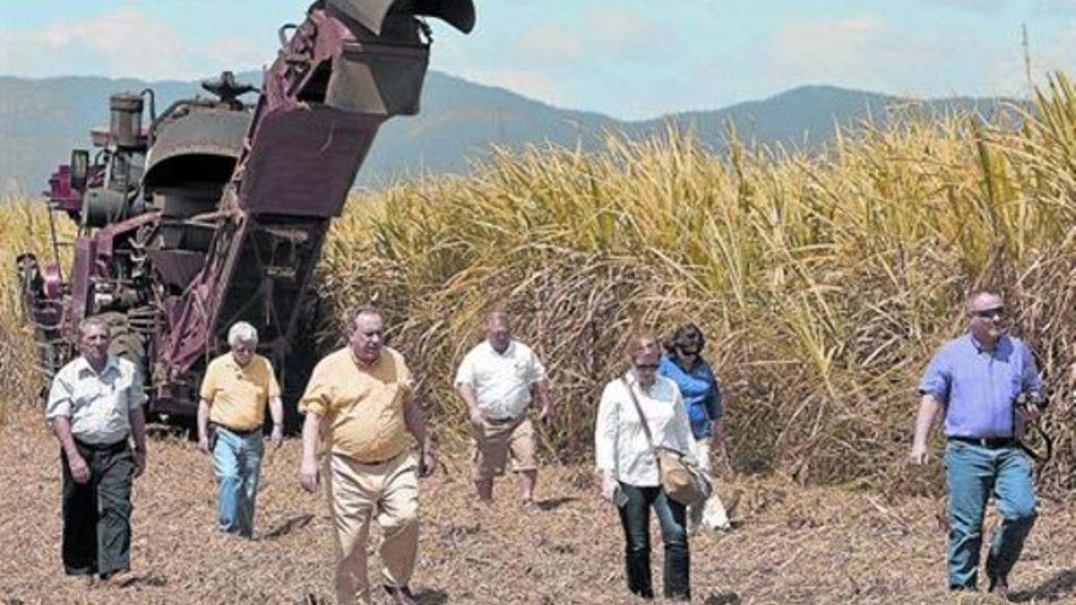 Empresarios de Estados Unidos visitan una plantación de caña de azúcar en Cuba el pasado 3 de marzo.