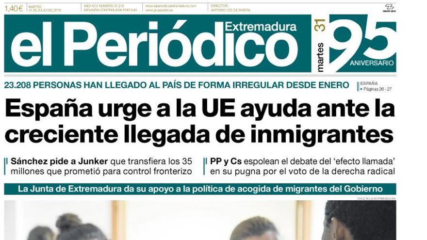 Esta es la portada de EL PERIÓDICO EXTREMADURA correspondiente al día 31 de julio del 2018