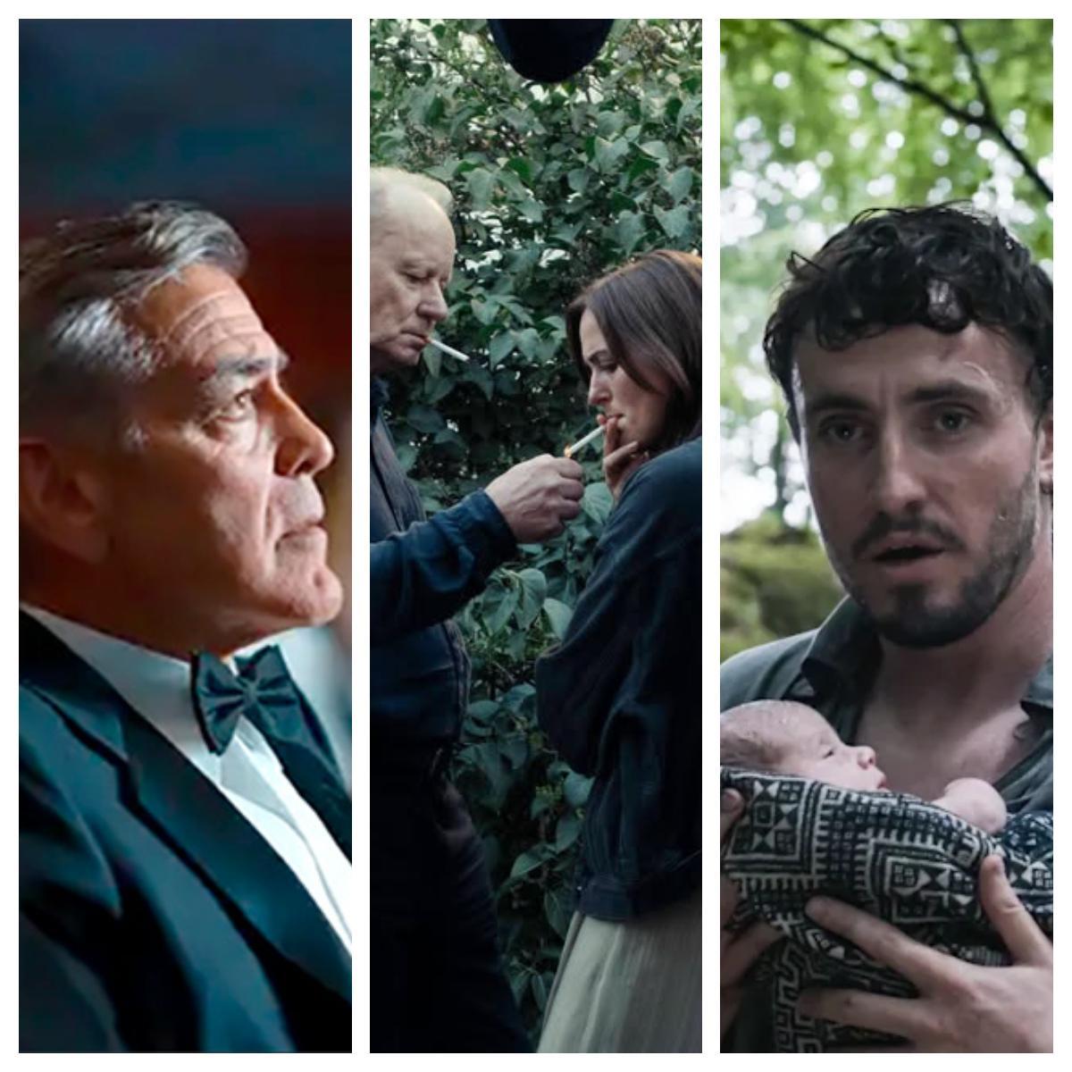 George Clooney en 'Jay Kelly', Stellan Skarsgård y Renate Reinsve en 'Valor sentimental' y Paul Mescal en 'Hamnet'.