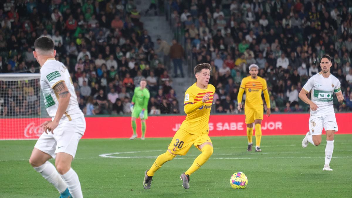 Gavi, durante el partido del pasado sábado, en el Martínez Valero, entre el Elche y el Barcelona