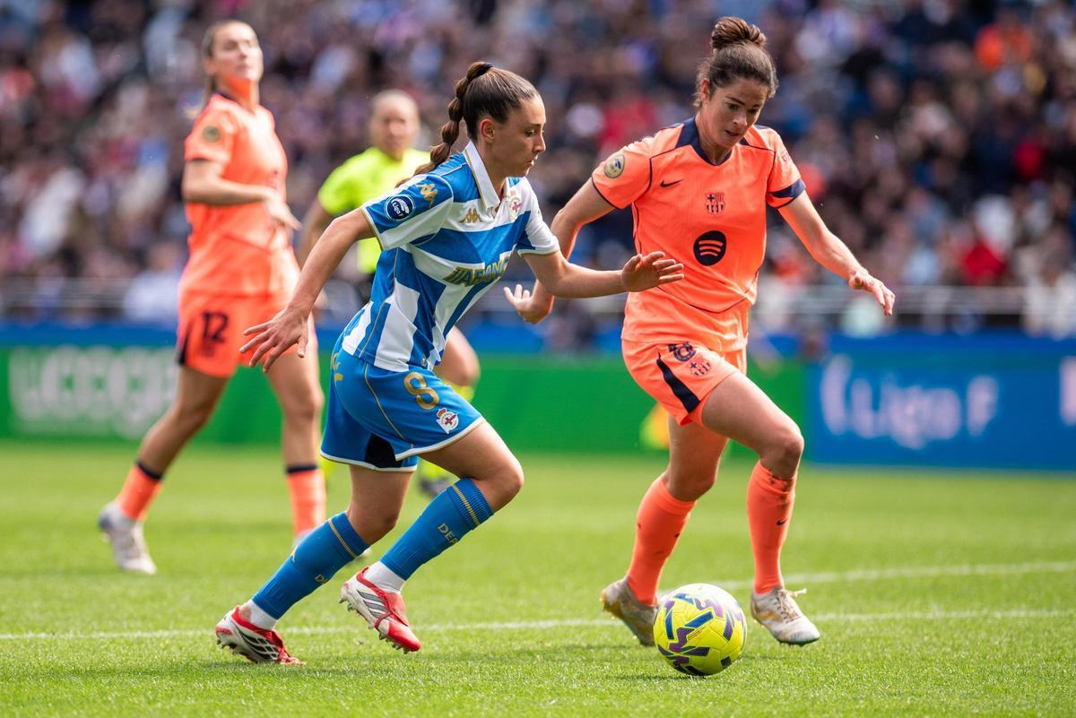 Olaya Enrique, durante el partido del Dépor ante el Barça
