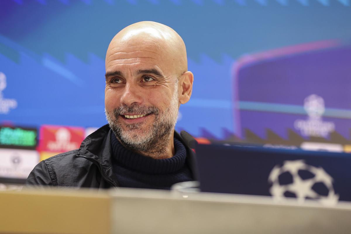 Pep Guardiola, durante la rueda de prensa del Manchester City previa al partido ante el Real Madrid de Champions en el Bernabéu.
