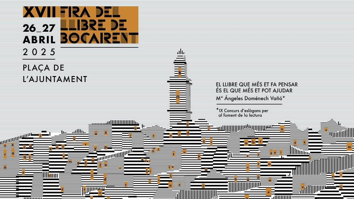 Portada del folleto informativo de la Feria del Libro de Bocairent 2025, diseñado por Pablo Mestre