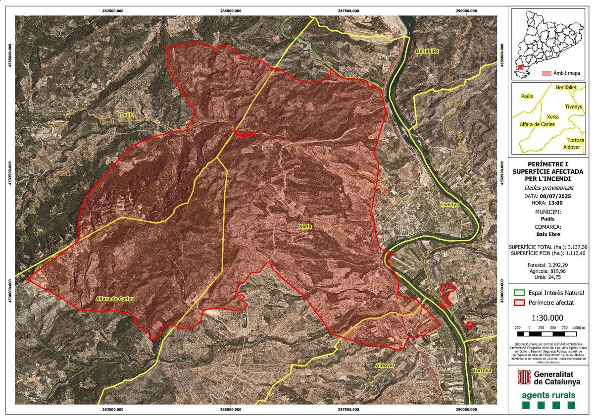 El área afectada del incendio de Paüls