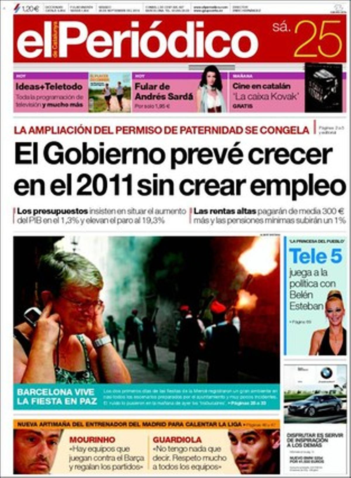 Portada d’’El Periódico’ del 25 de setembre del 2010.