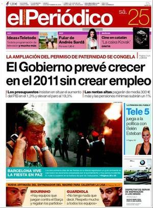 Portada d’’El Periódico’ del 25 de setembre del 2010.