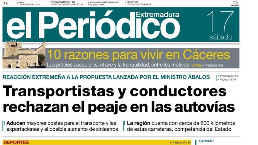 Esta es la portada de EL PERIÓDICO EXTREMADURA correspondiente al día 17 de agosto del 2019