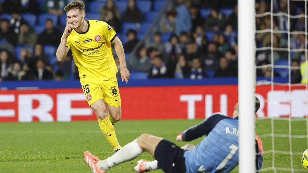 El ucraniano Tsygankov celebra su segundo gol ante la Real Sociedad, que dio la victoria al Girona