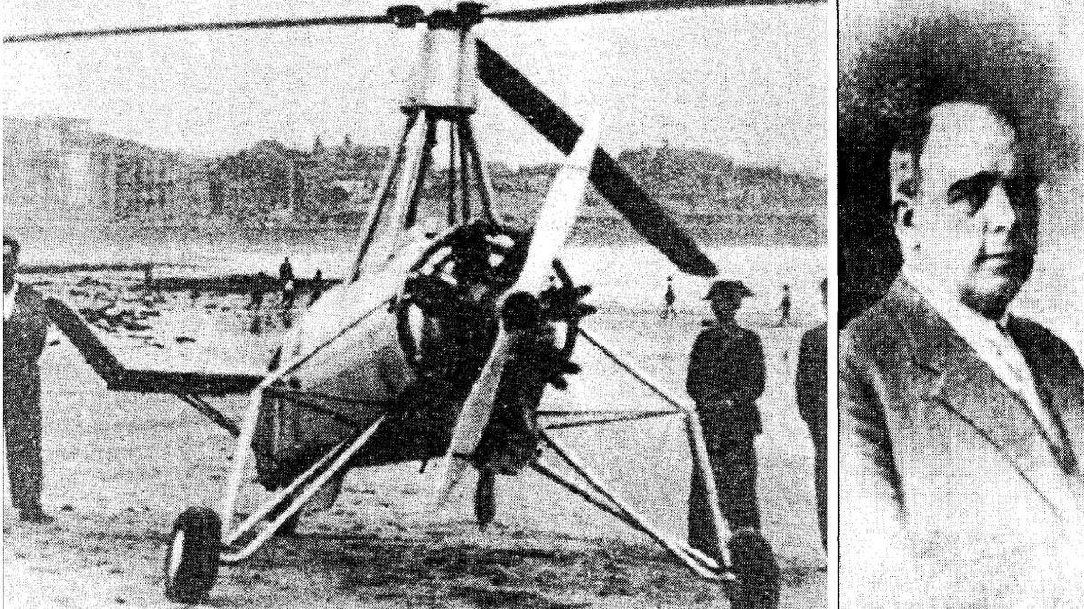El teniente coronel Yagüe llegó a Gijón en este autogiro La Cierva para ponerse al frente de los regulares y legionarios. A la derecha, Bonifacio Martín.