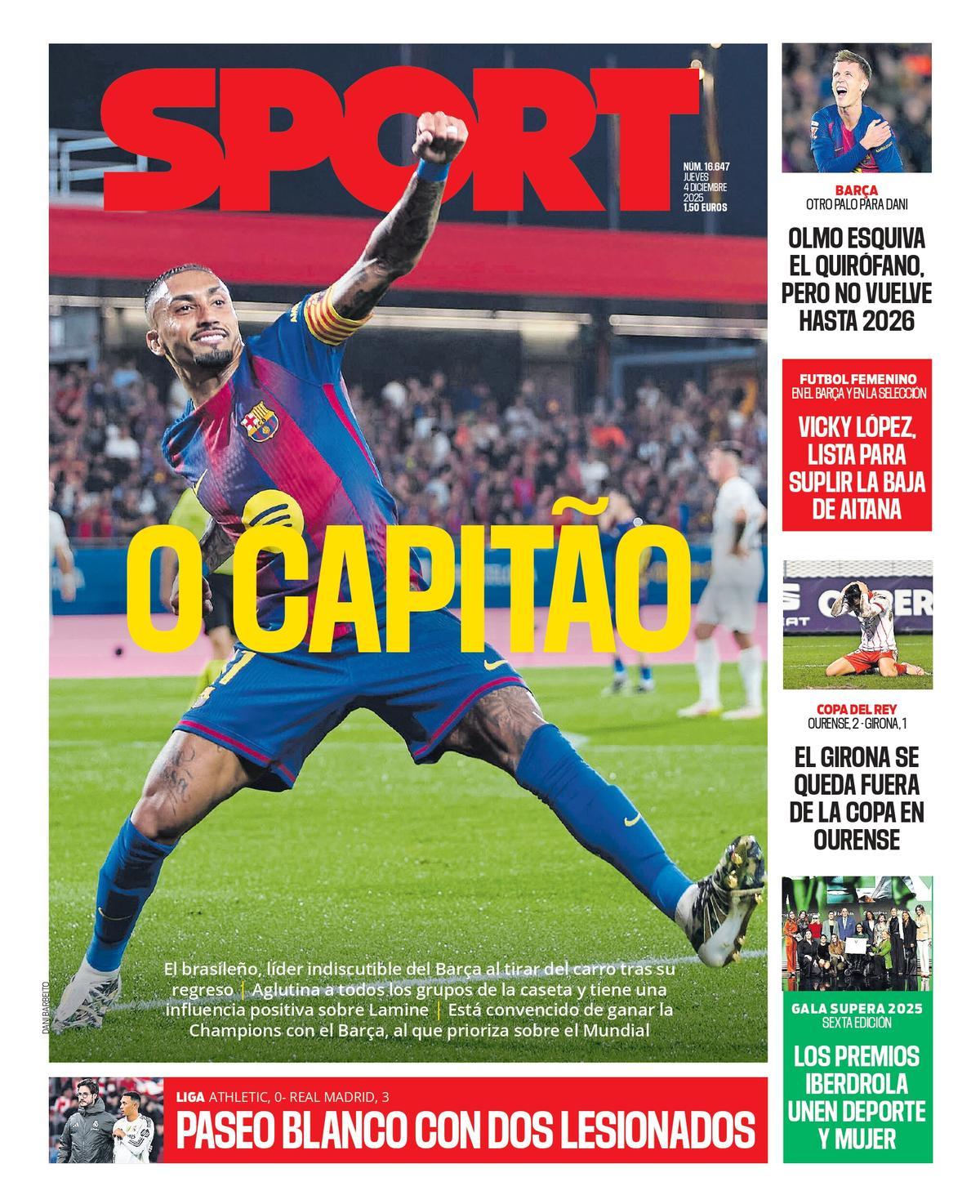 Esta es la portada de SPORT de hoy jueves, 4 de diciembre de 2025