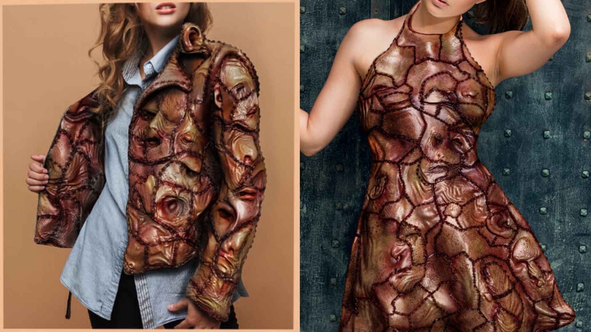 Imágenes promocionales de la falsa marca de ropa hecha con piel humana.