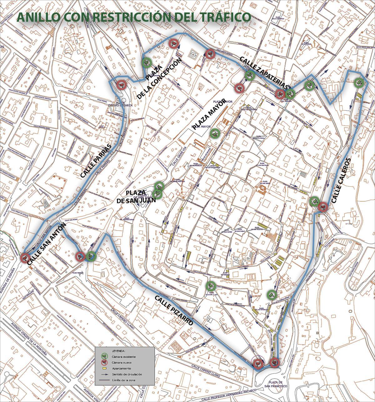 Anillo del centro urbano donde el tráfico se controla con cámaras.