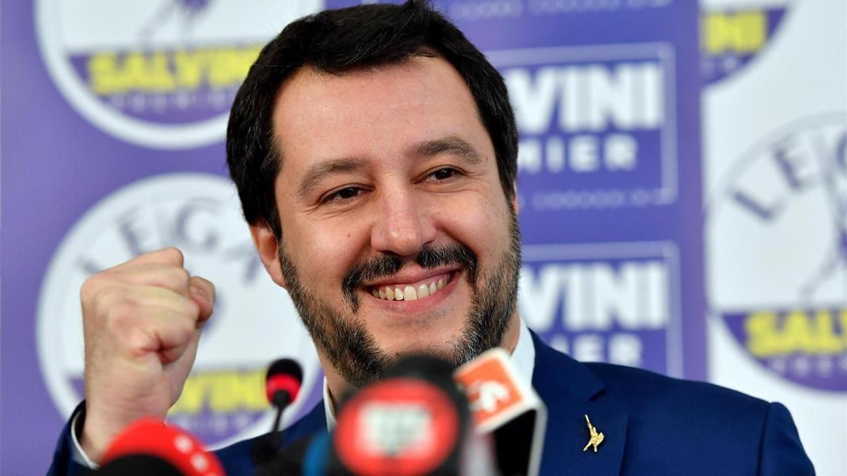 Matteo Salvini, en una rueda de prensa en Milán al día siguiente de las elecciones
