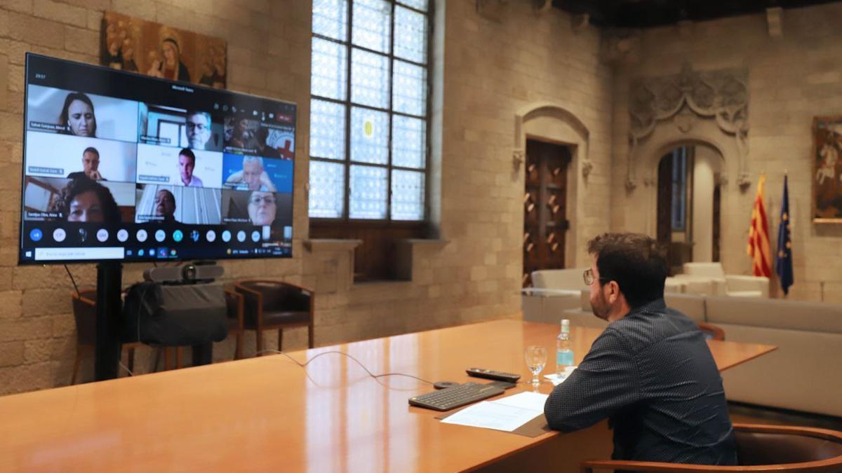 El president de la Generalitat, Pere Aragonès, en la reunió d&#039;ahir.