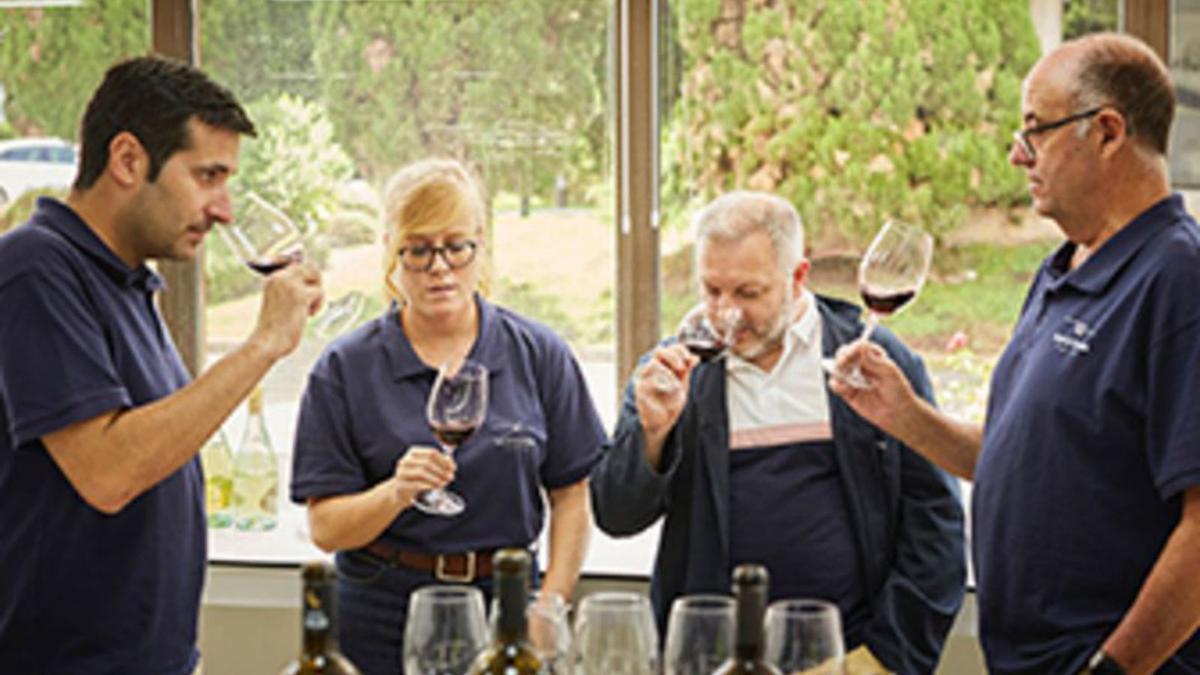 El equipo de enólogos 
durante una cata en 
bodega.  urban