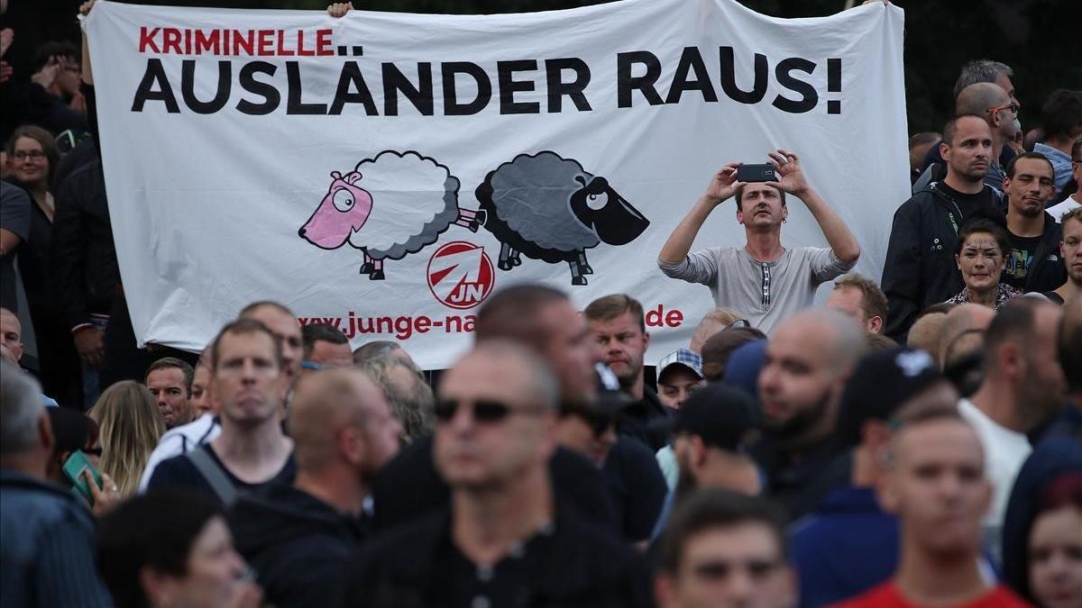 Manifestación de ultraderecha contra los extranjeros en Chemnitz.