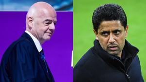 El presidente del FIFA, Gianni Infantino; y el presidente de la ECA, Nasser Al-Khelaifi.