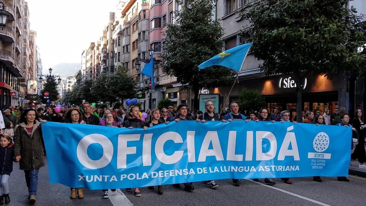 Manifestación por la oficialidad del Asturiano en Oviedo.