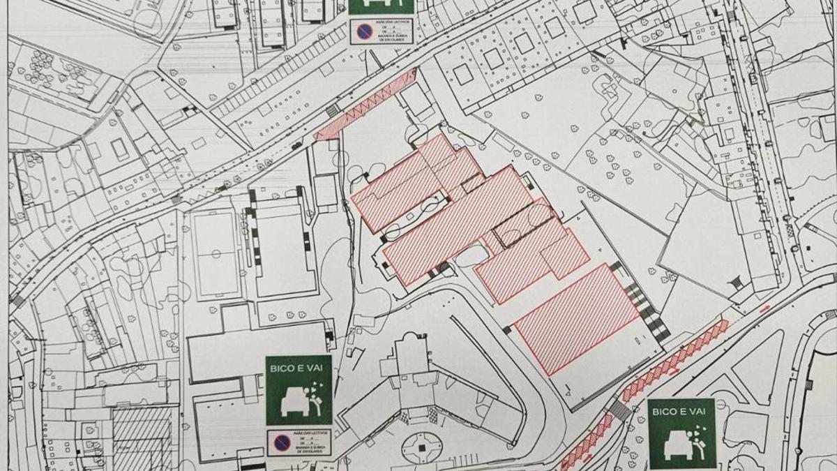 Mapa coas novas zonas de aparcamento 'bica e vai' para as familias do Pío XII