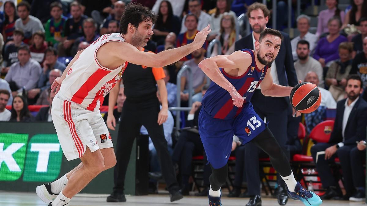 Tomas Satoransky, ante Milos Teodosic, en el Barça - Estrella Roja de la pasada temporada