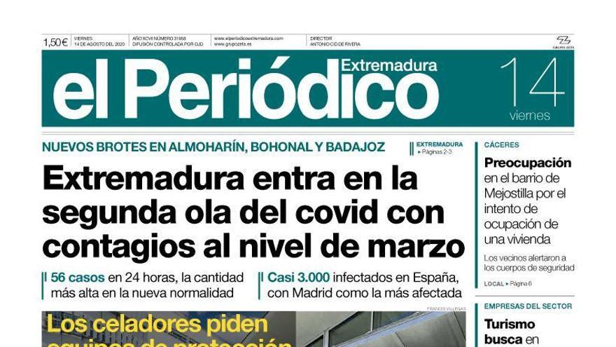 Esta es la portada de EL PERIÓDICO EXTREMADURA correspondiente al día 14 de agosto del 2020