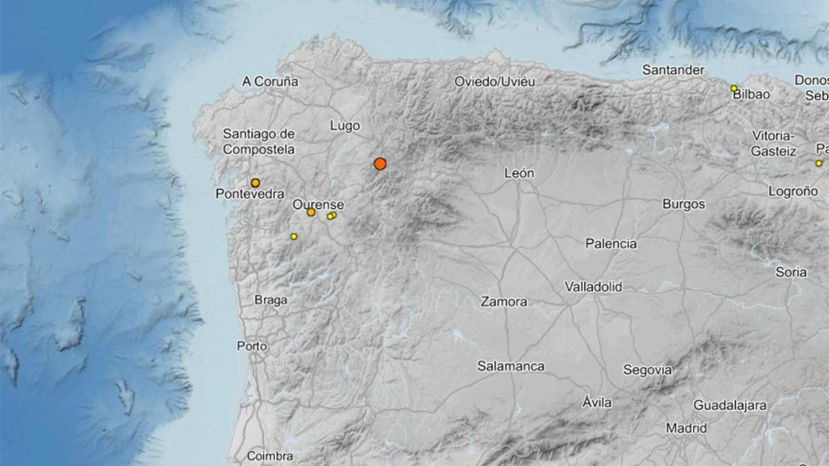 En naranja, el terremoto registrado esta madrugada en Triacastela.