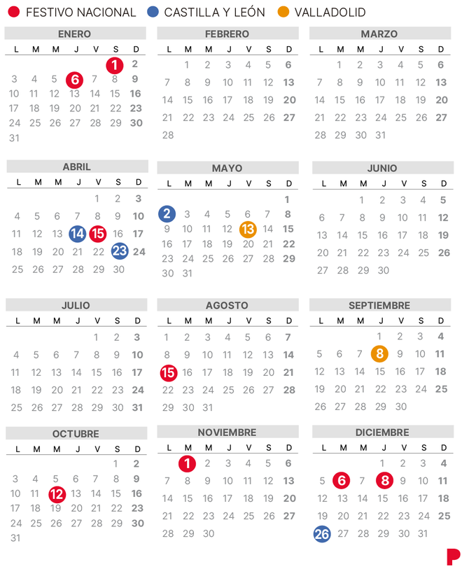 Calendari laboral de Valladolid del 2022 (amb tots els dies festius)